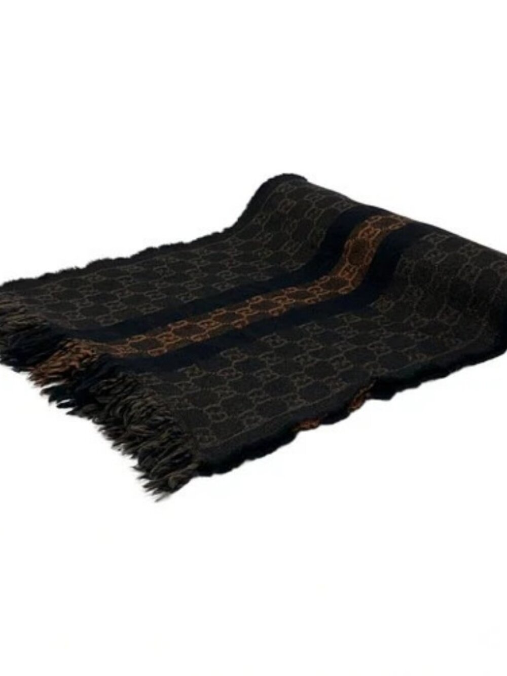 GUCCI Black Brown Dark Brown Wool Scarf